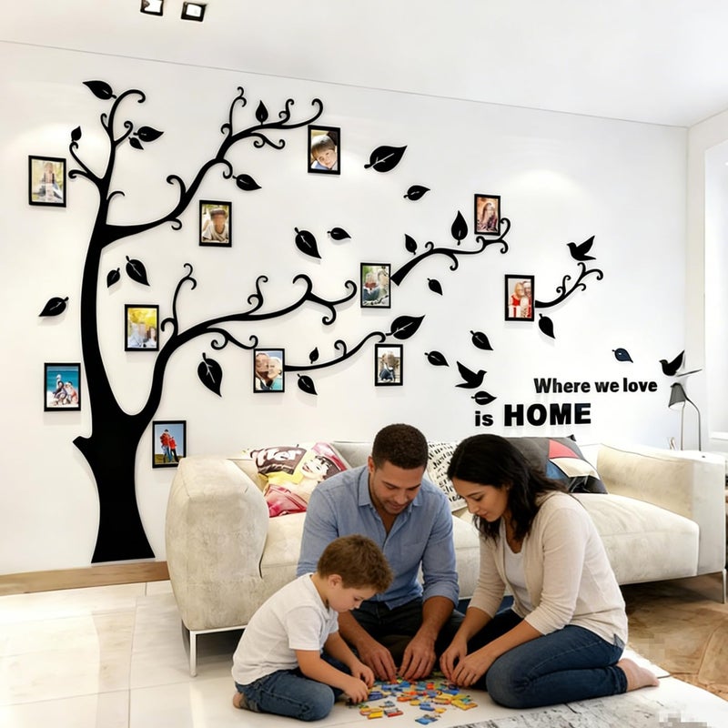 guangmu 3D Tree Wall Stickers - DIY Photo Frame Tree Wall Decal Family Photo Frame Sticker Murals Wall Decor Living Room Bedroom TV Background Home Decorations (S:54 * 39in,Black Right) - Image 2